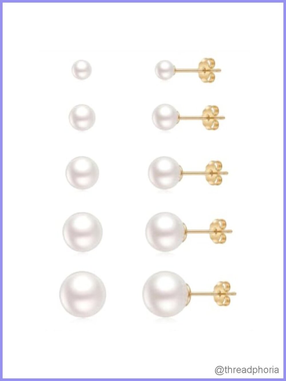 5 Pairs Gold Plated Imitation Pearl Stud Earrings Set 3-7mm Stainless Steel